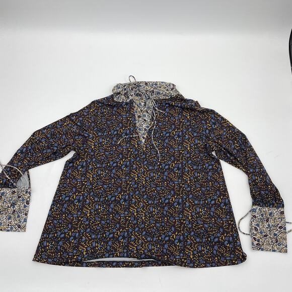 Floral Print Womens Shirt Size L Boho Long Sleeve Mock Neck Pullover Top - Picture 2 of 4